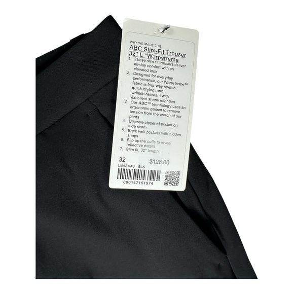 NWT Lululemon Men’s ABC Slim-Fit‎ 5 Pocket Pant 32"L x 32”W Warpstreme Black - Picture 8 of 12